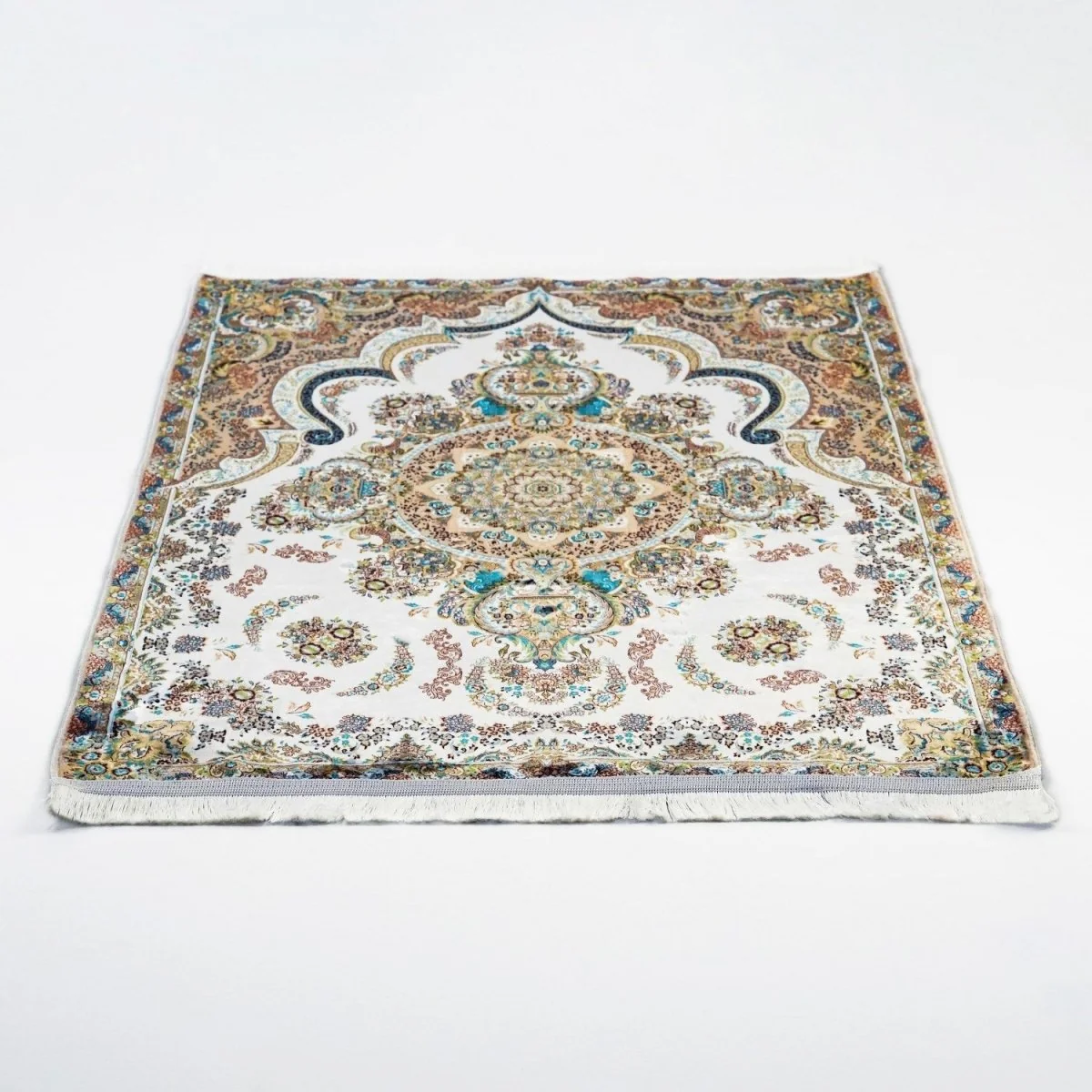 Praying Rug Islam - Ivory & Blue Floral Patterns Prayer Rug Carpet - Image 3