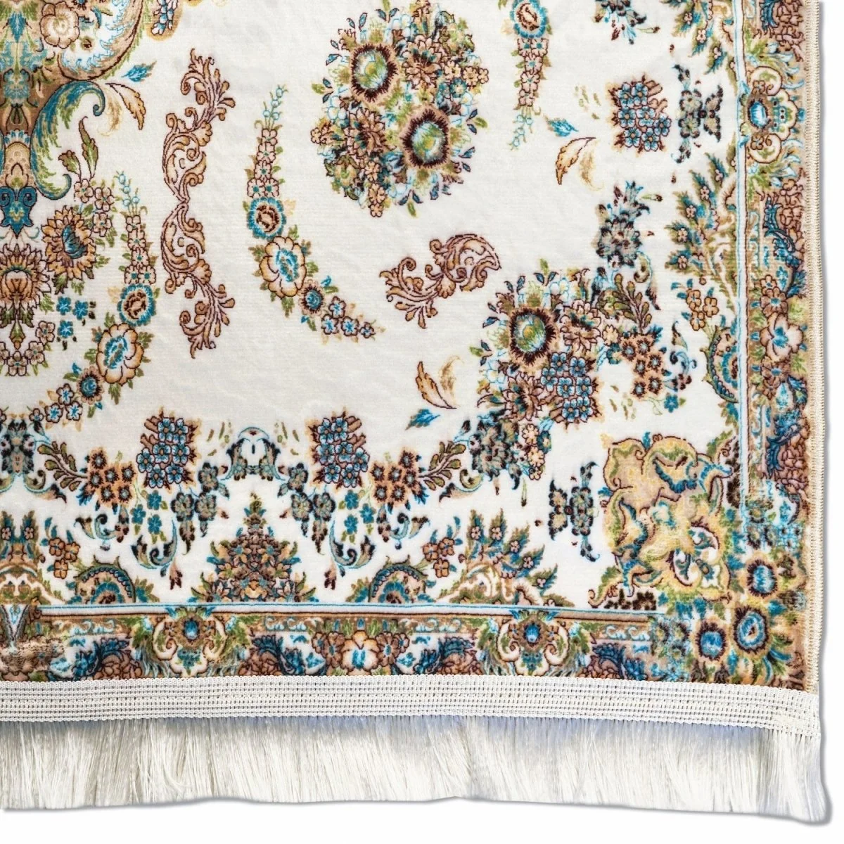 Praying Rug Islam - Ivory & Blue Floral Patterns Prayer Rug Carpet - Image 4
