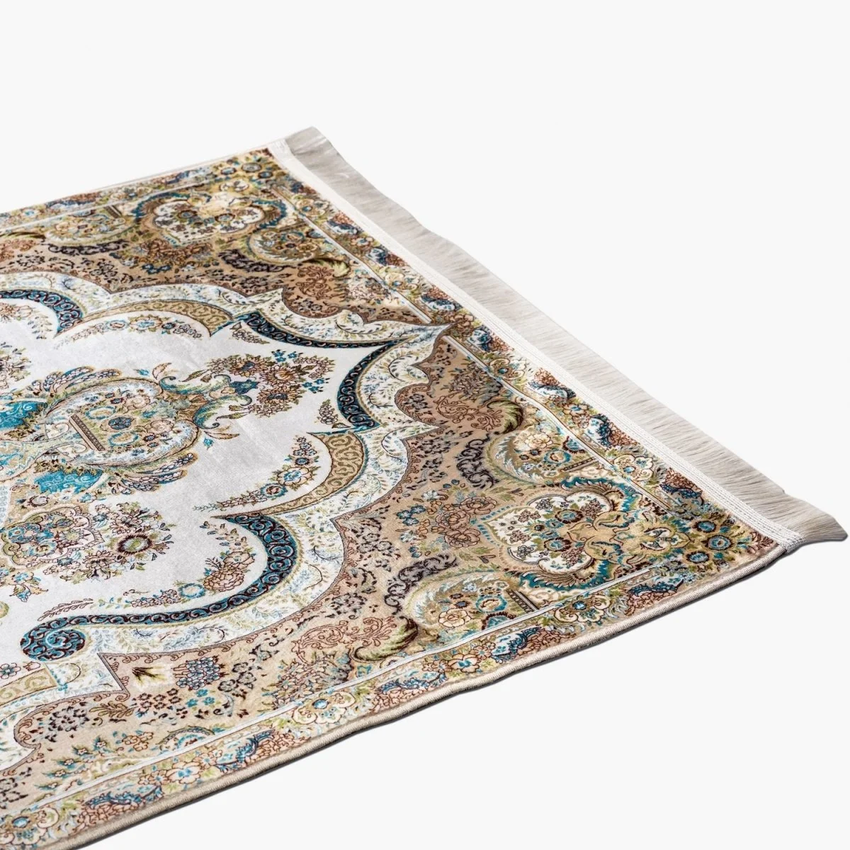 Praying Rug Islam - Ivory & Blue Floral Patterns Prayer Rug Carpet - Image 5
