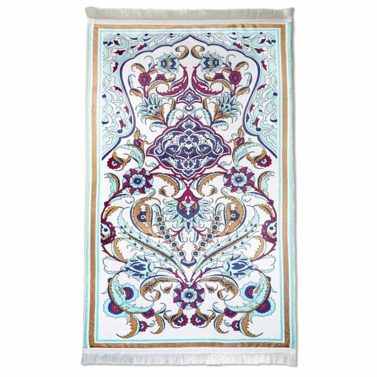 Praying Rug Islam - Pastel Floral & Aqua Details Muslim Praying Rug