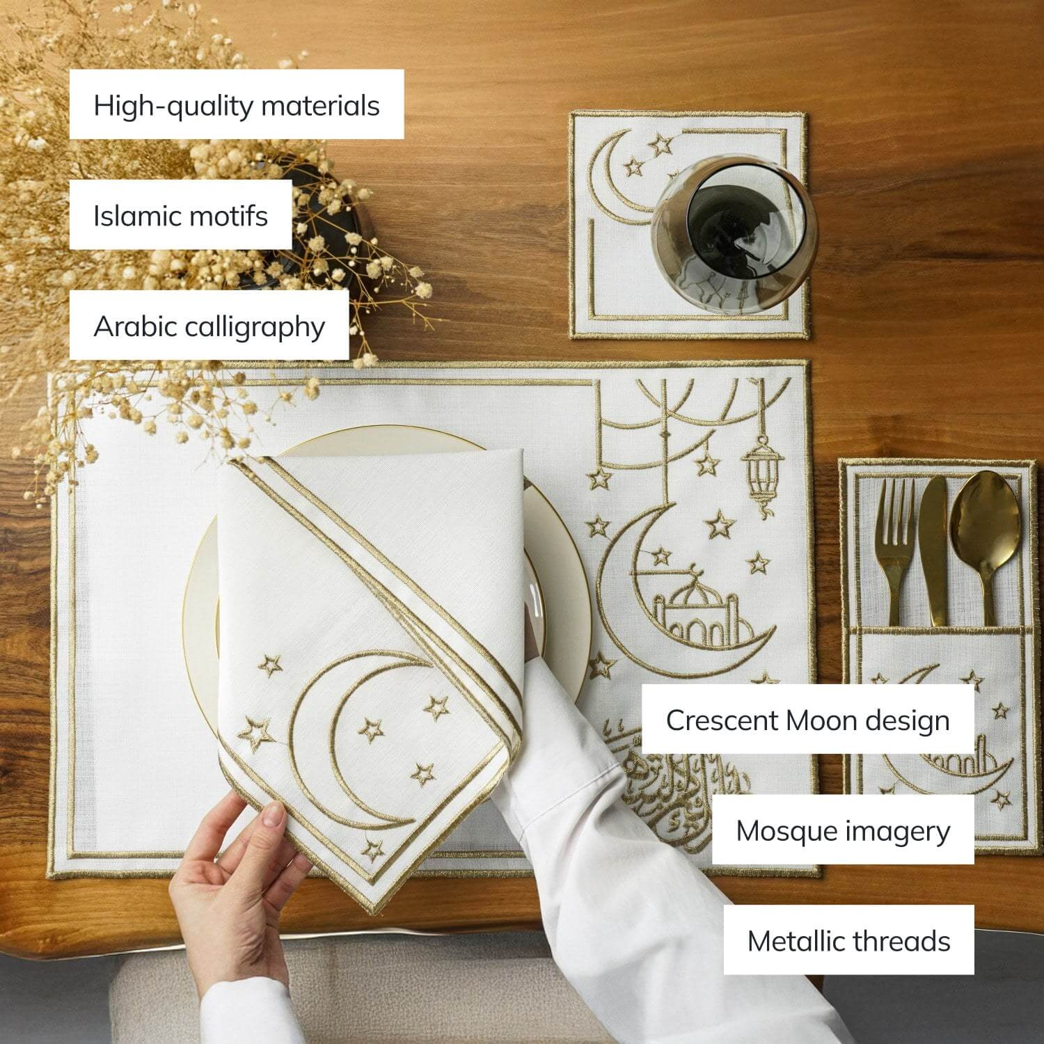 Ramadan Dining Set with Moon, Mosque & Arabic Calligraphy for 6 Persons 24 Piece Set - Image 4