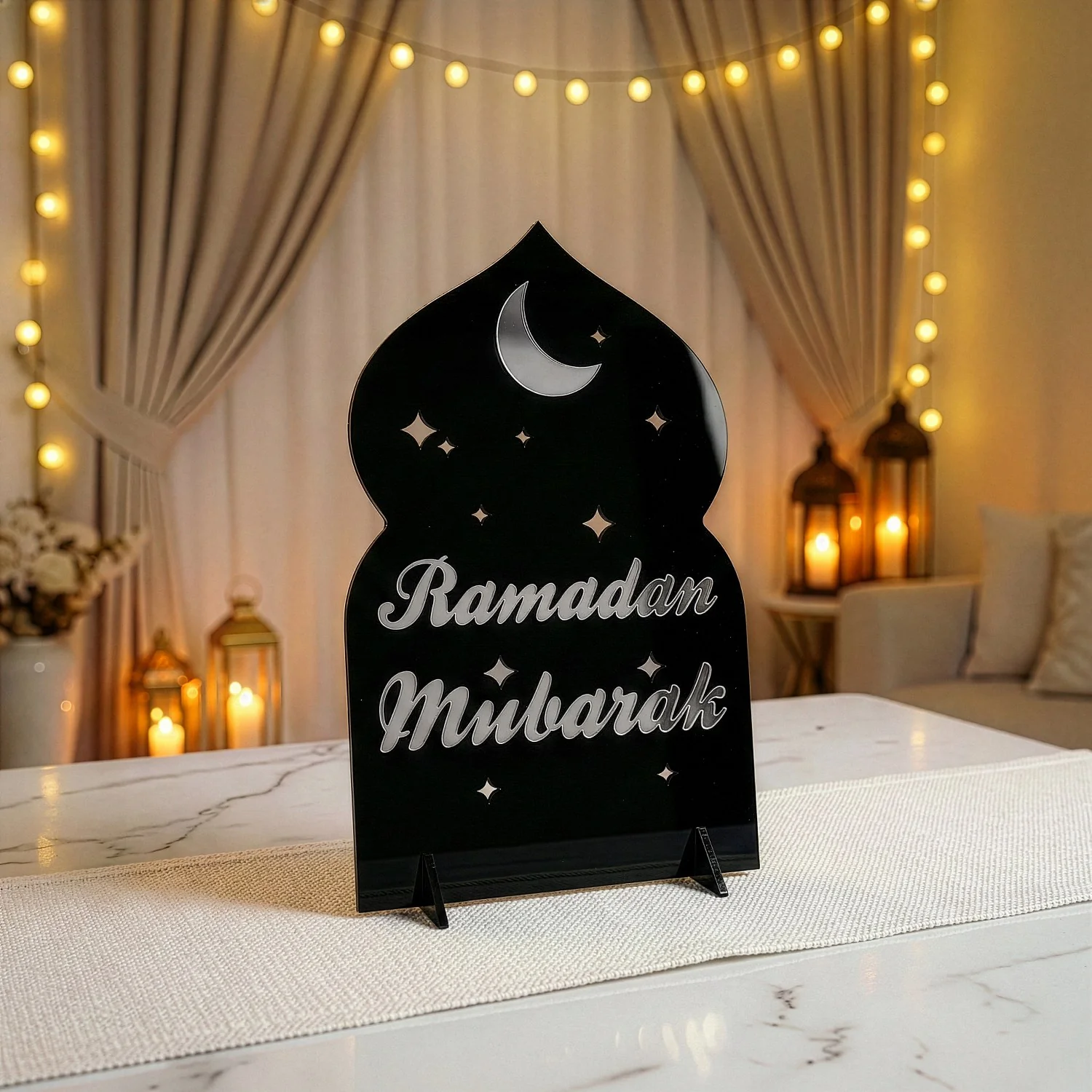 Ramadan Mubarak Acrylic Tabletop Decor – Modern Islamic Display - Image 2