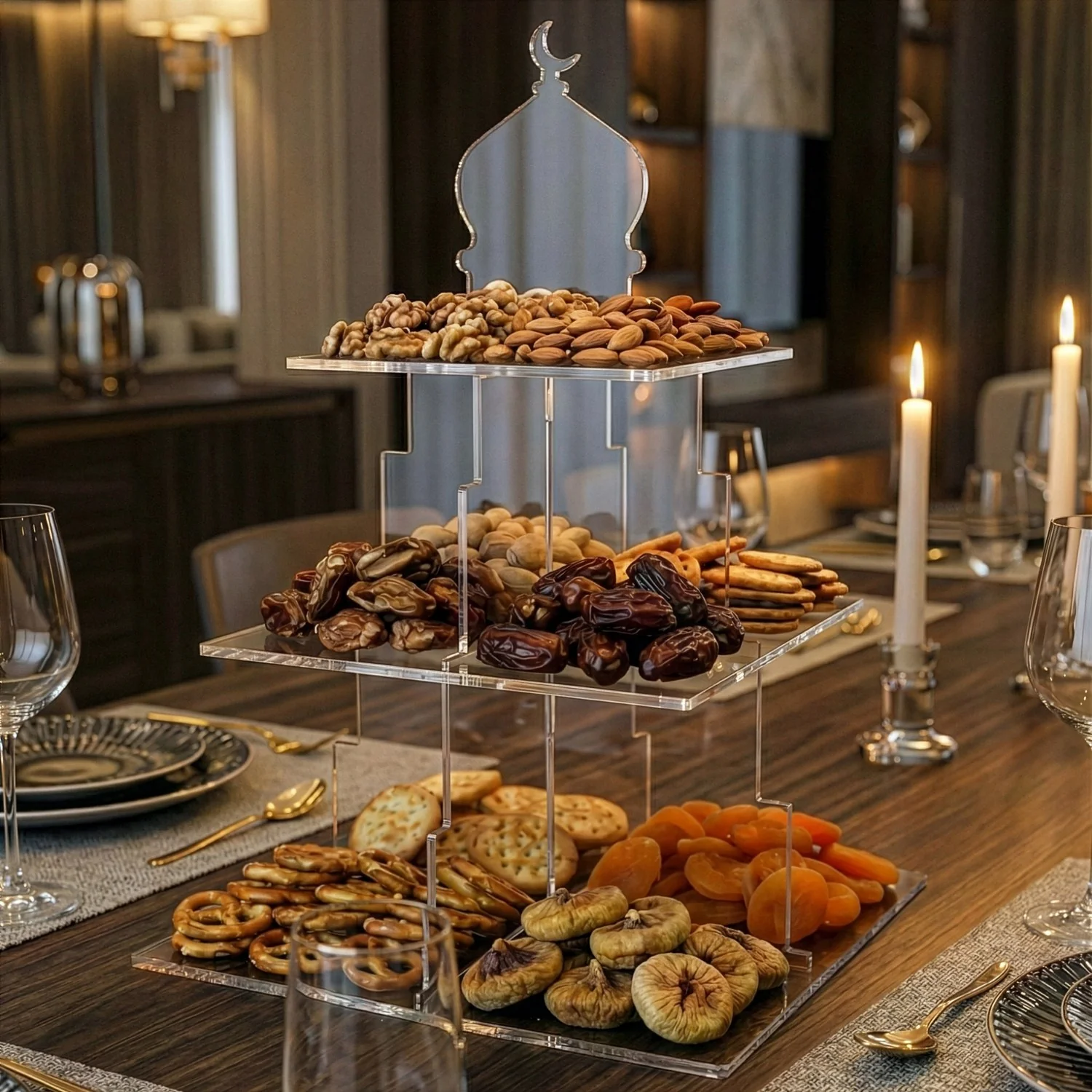 Ramadan Serving Stand – 3-Tier Acrylic Mosque Shaped Dessert & Date Holder - Image 4