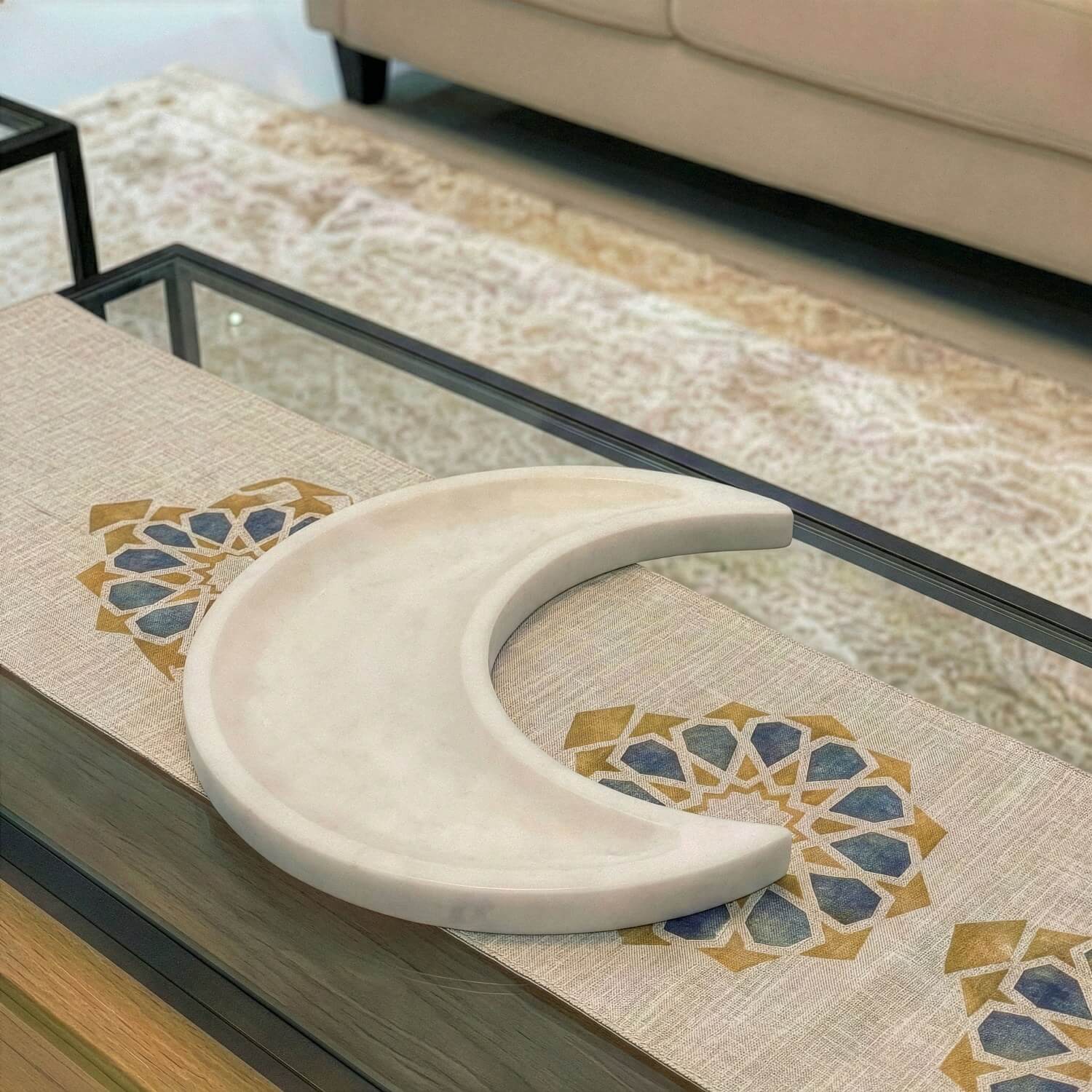 Real Marble Crescent Moon Tray – Natural Stone Serving Platter - Image 4