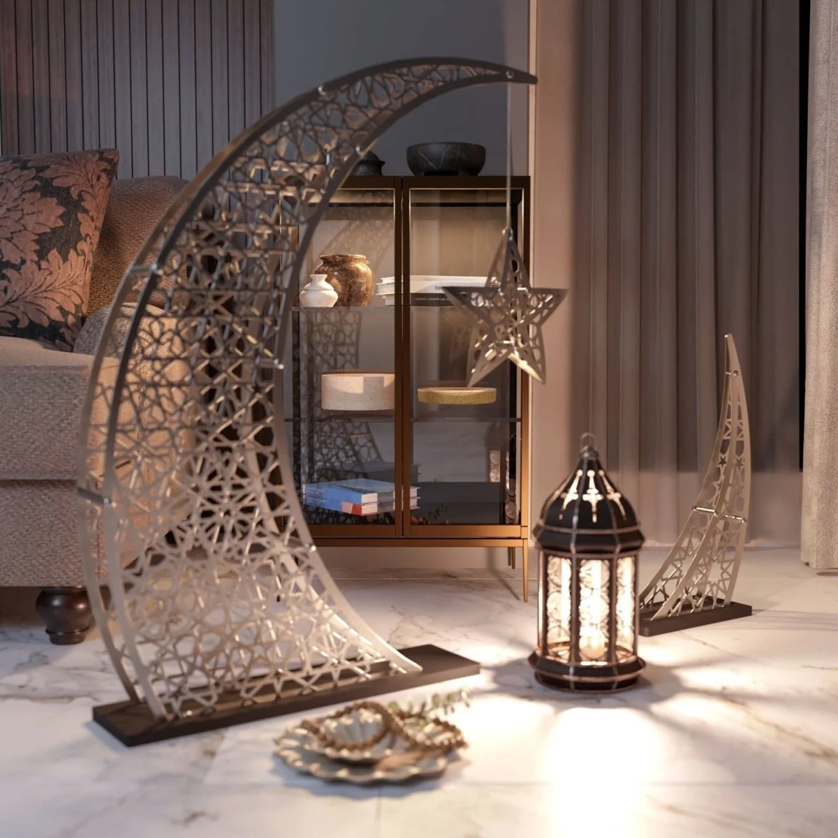 Rising Crescent Moon & Star Ramadan Decor - Metal Islamic Home Decoration - Image 13