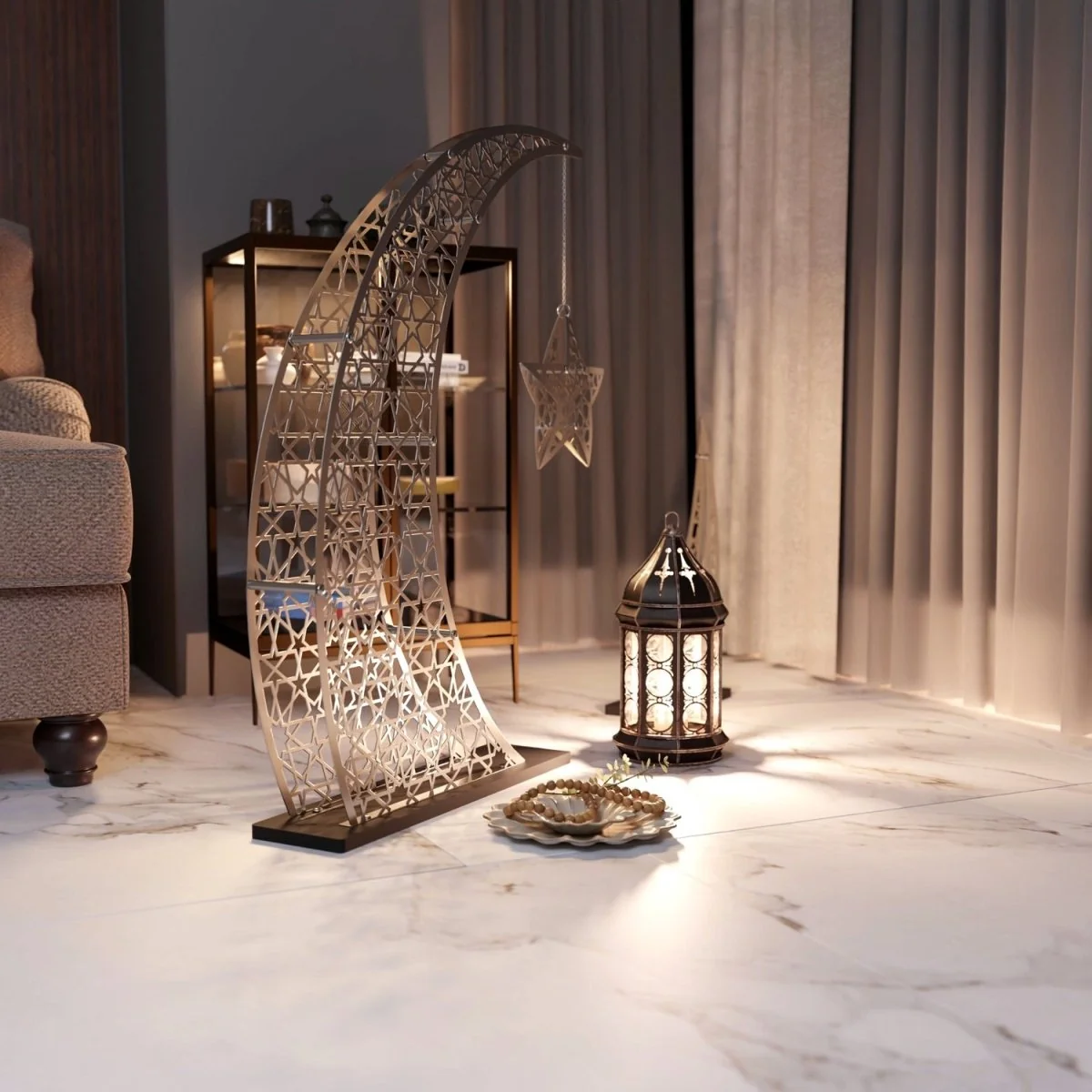 Rising Crescent Moon & Star Ramadan Decor - Metal Islamic Home Decoration - Image 15