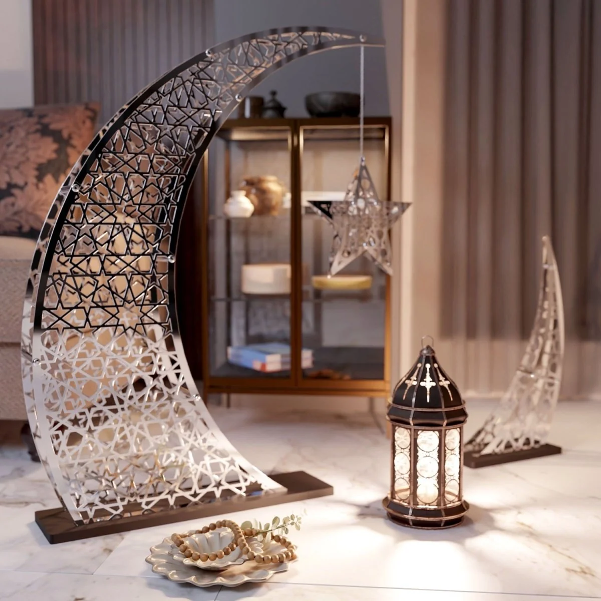 Rising Crescent Moon & Star Ramadan Decor - Metal Islamic Home Decoration - Image 27