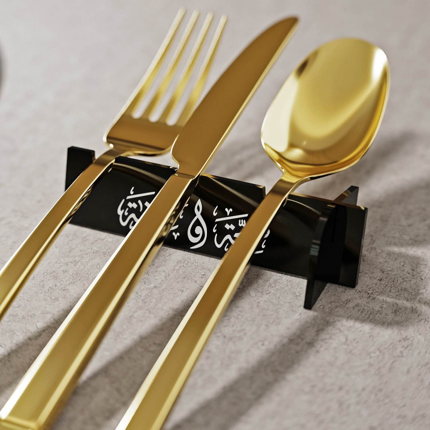 Thuluth Saha w Afia Acrylic Cutlery Holder – Modern Mirror Finish Iftar Table Decor - Image 15