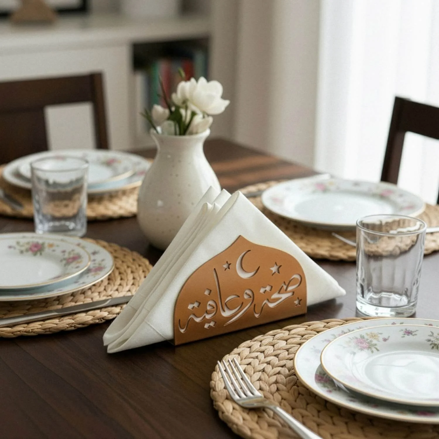 Saha w Afia Metal Napkin Holder – Arabic Calligraphy Table Decor - Image 20
