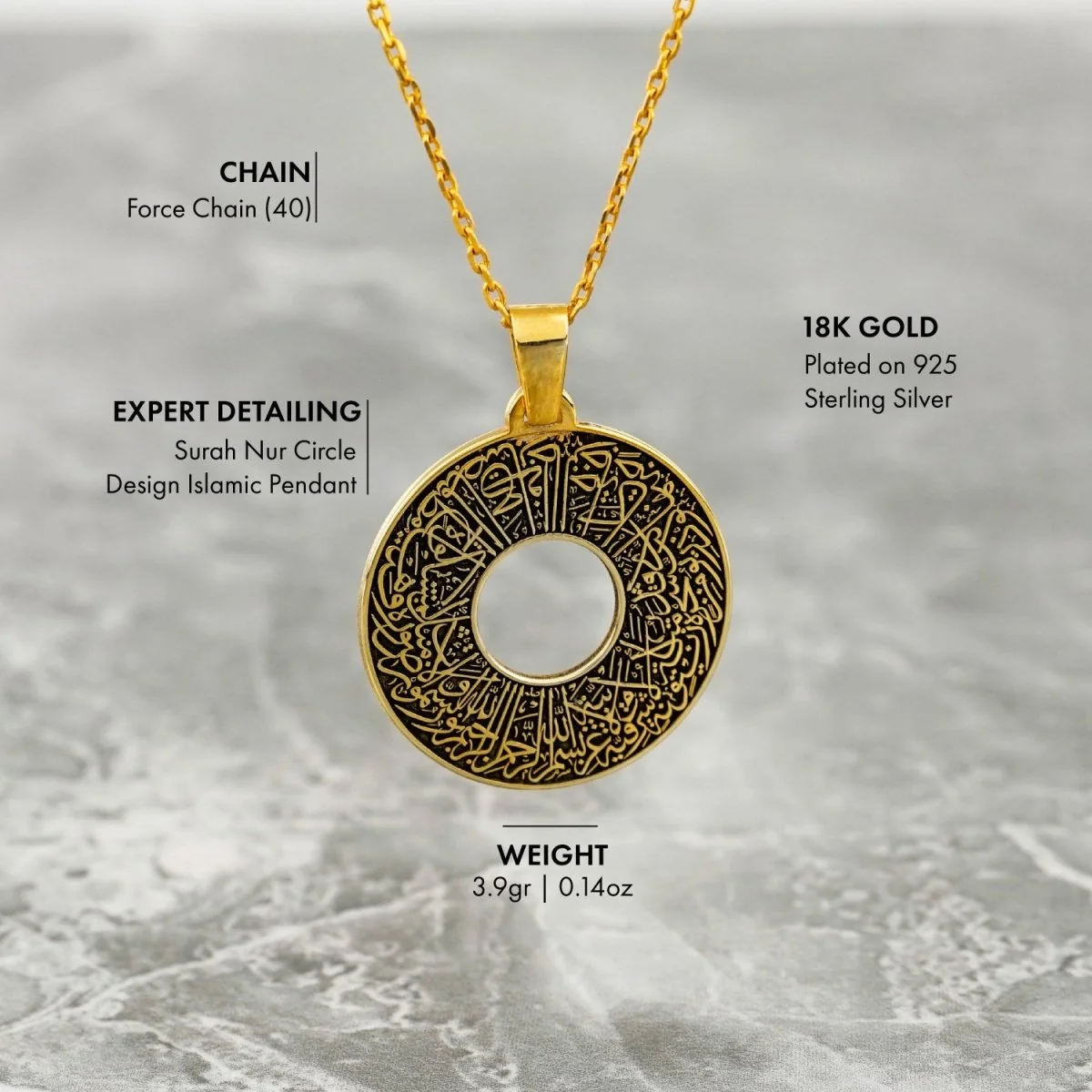 Surah Nur Verse 35 | Muslim Jewelry - 18K Gold Plated Silver Pendant - Image 9
