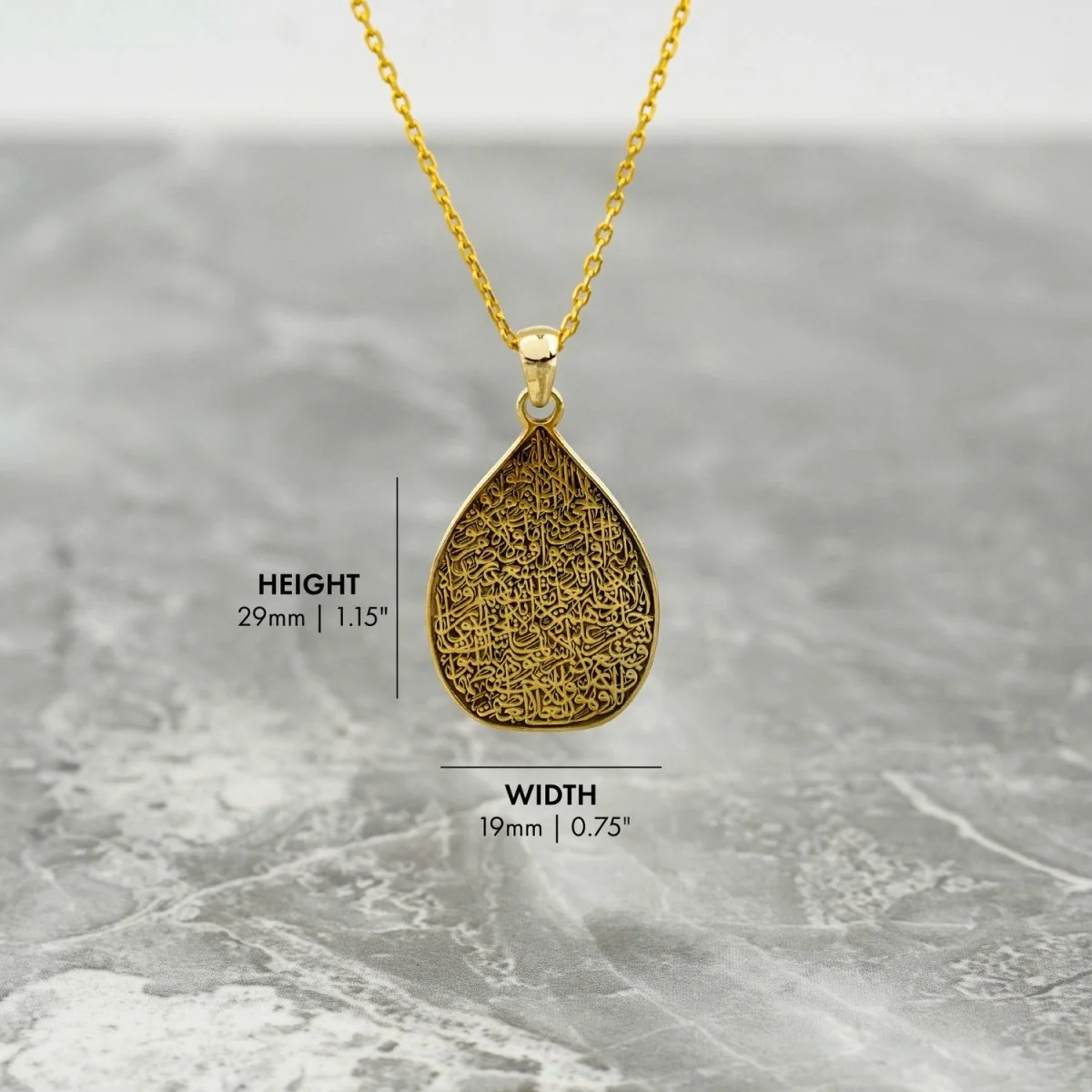 Teardrop Ayatul Kursi Muslim Jewelry - 18K Gold Plated Silver Pendant - Image 7