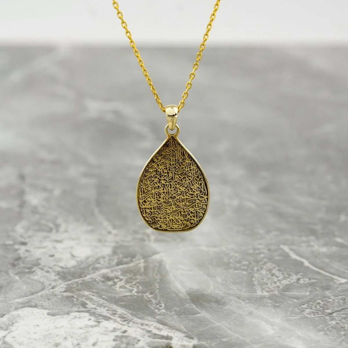Teardrop Ayatul Kursi Muslim Jewelry - 18K Gold Plated Silver Pendant - Image 9