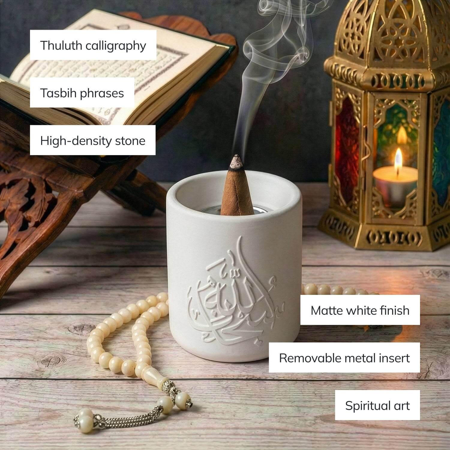 Thuluth Script Stone Mabkhara – Subhanallah, Alhamdulillah, Allahu Akbar Incense Burner - Image 5