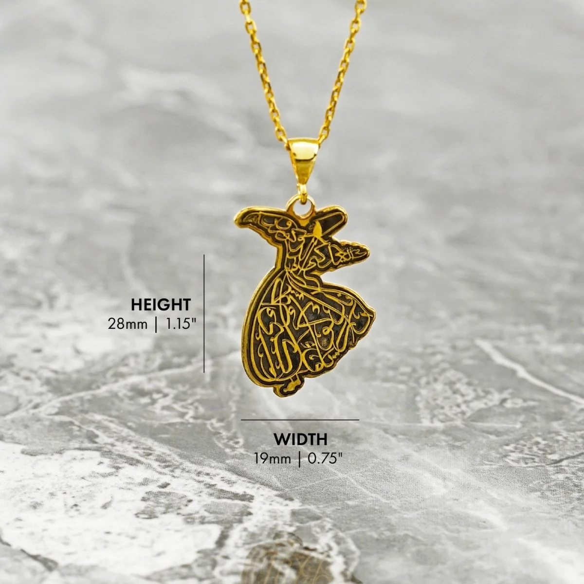 Whirling Darwish Muslim Jewelry - Islamic Pendant, 18K Gold Plated Silver - Image 5