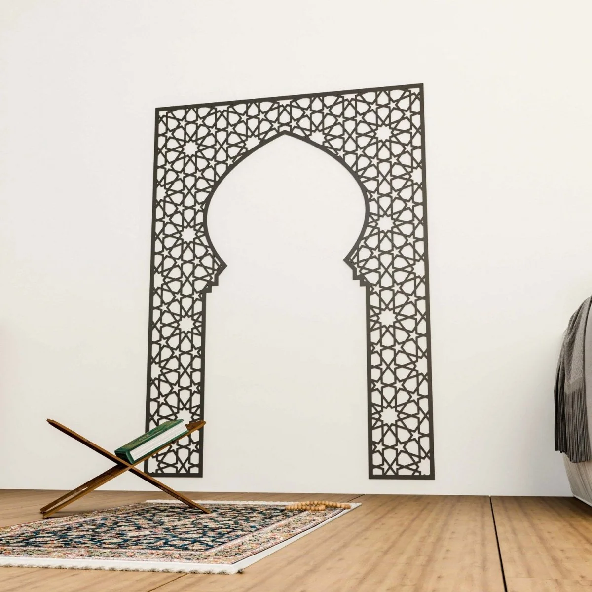 Wooden Mihrab for Home Prayer Space - Islamic Wall Art | 10 Pointed Star - Image 7