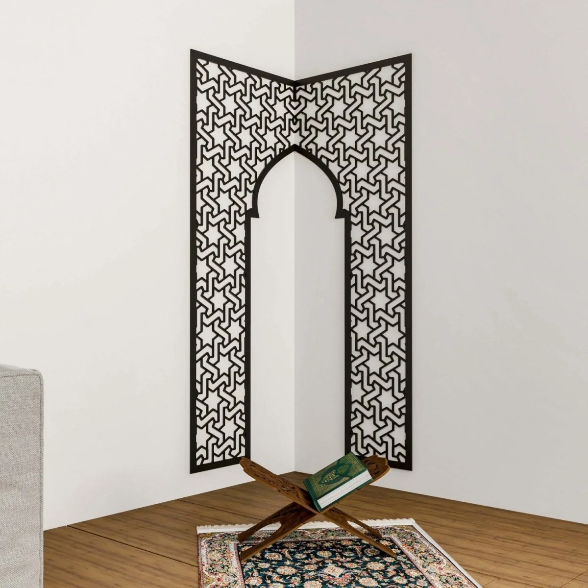 Prayer Room Decor - Wooden Mihrab with Geometric Design | Islamic Home Arts - Image 10